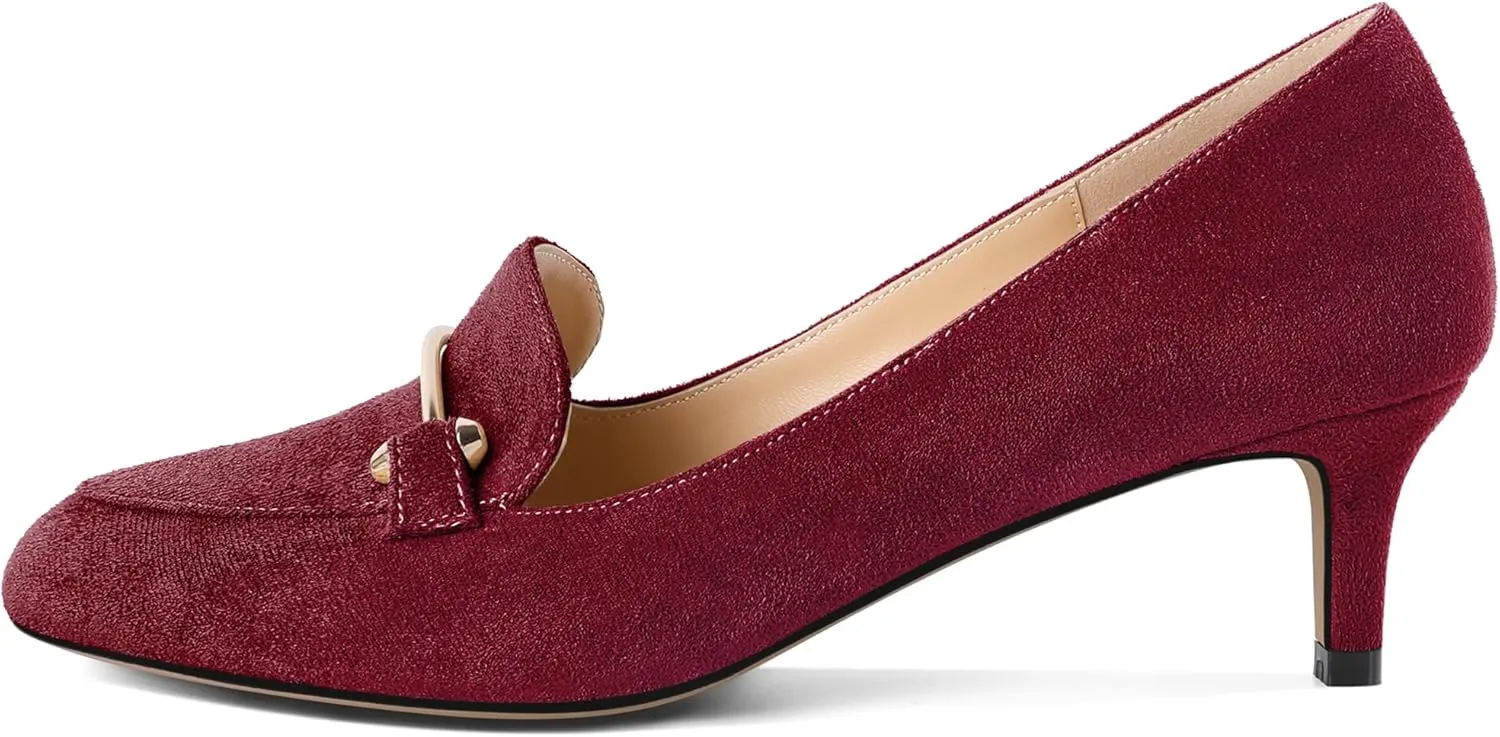 Women's Loafers Heel Kitten Heel Pumps Low Heel Pump Women Metal Buckle Low Kitten Heels 2 Inch Loafers Pumps
