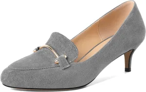 Women's Loafers Heel Kitten Heel Pumps Low Heel Pump Women Metal Buckle Low Kitten Heels 2 Inch Loafers Pumps