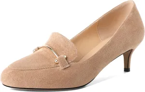 Women's Loafers Heel Kitten Heel Pumps Low Heel Pump Women Metal Buckle Low Kitten Heels 2 Inch Loafers Pumps