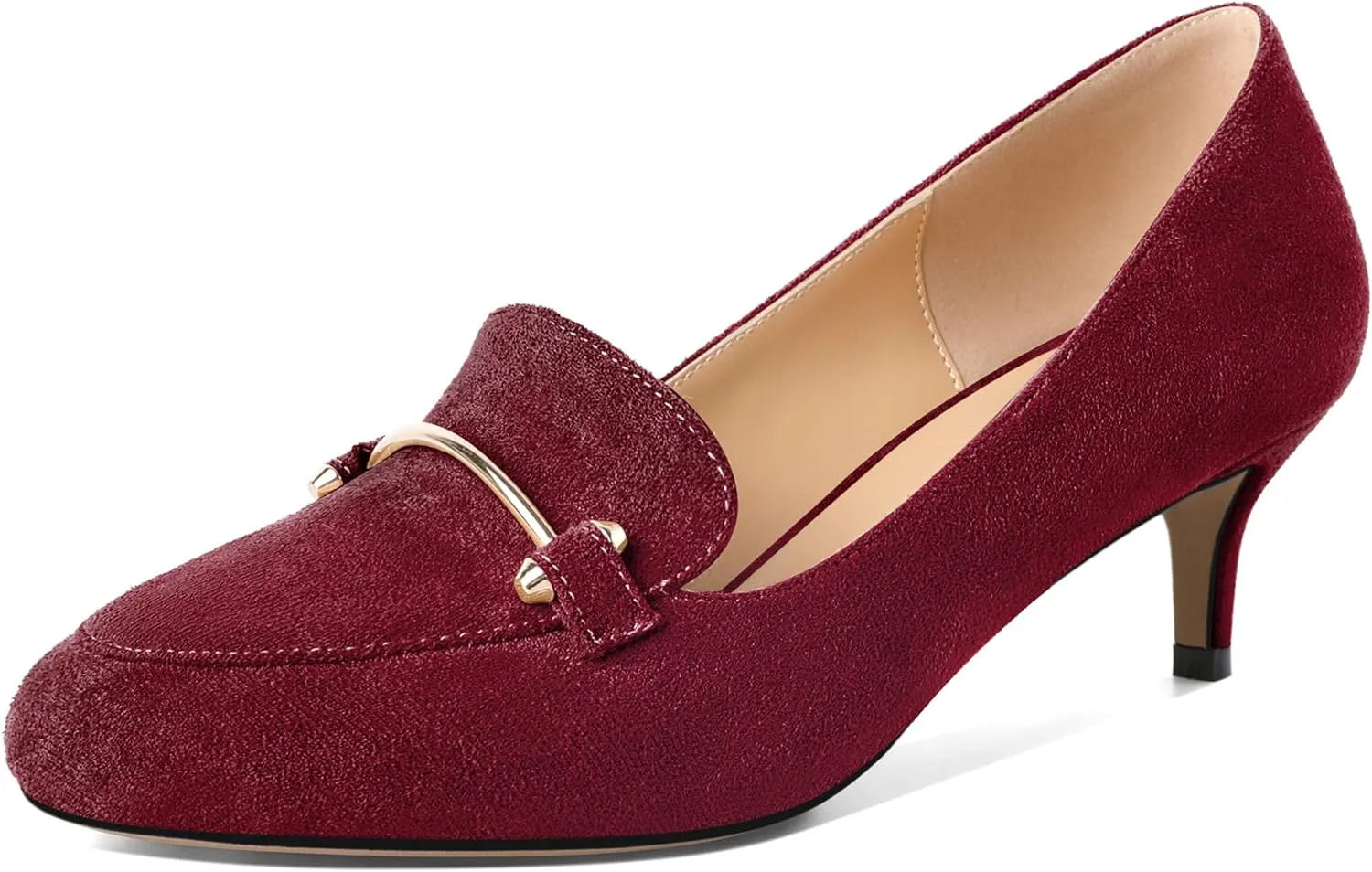 Women's Loafers Heel Kitten Heel Pumps Low Heel Pump Women Metal Buckle Low Kitten Heels 2 Inch Loafers Pumps
