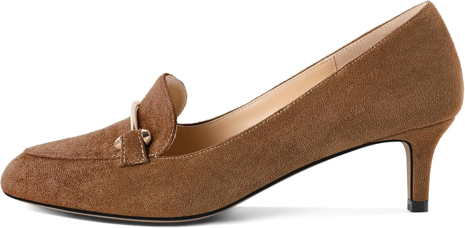 Women's Loafers Heel Kitten Heel Pumps Low Heel Pump Women Metal Buckle Low Kitten Heels 2 Inch Loafers Pumps