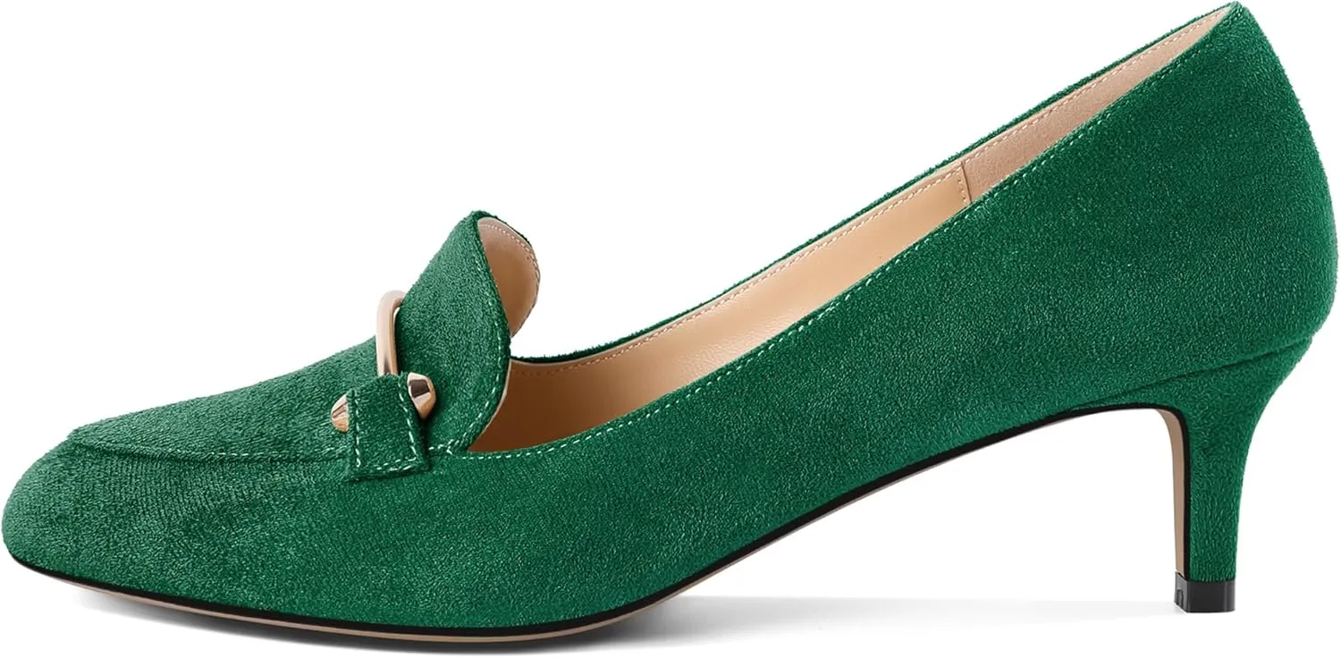 Women's Loafers Heel Kitten Heel Pumps Low Heel Pump Women Metal Buckle Low Kitten Heels 2 Inch Loafers Pumps