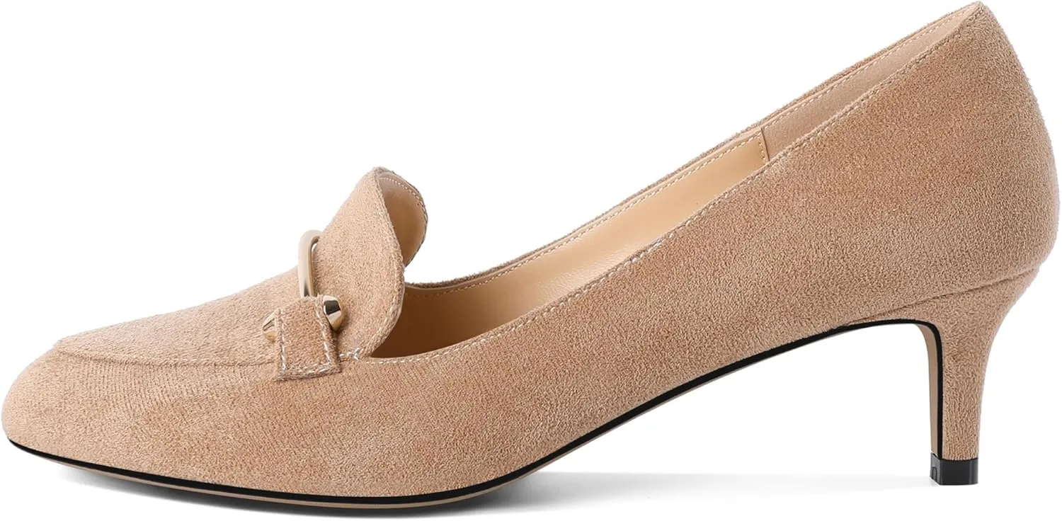 Women's Loafers Heel Kitten Heel Pumps Low Heel Pump Women Metal Buckle Low Kitten Heels 2 Inch Loafers Pumps
