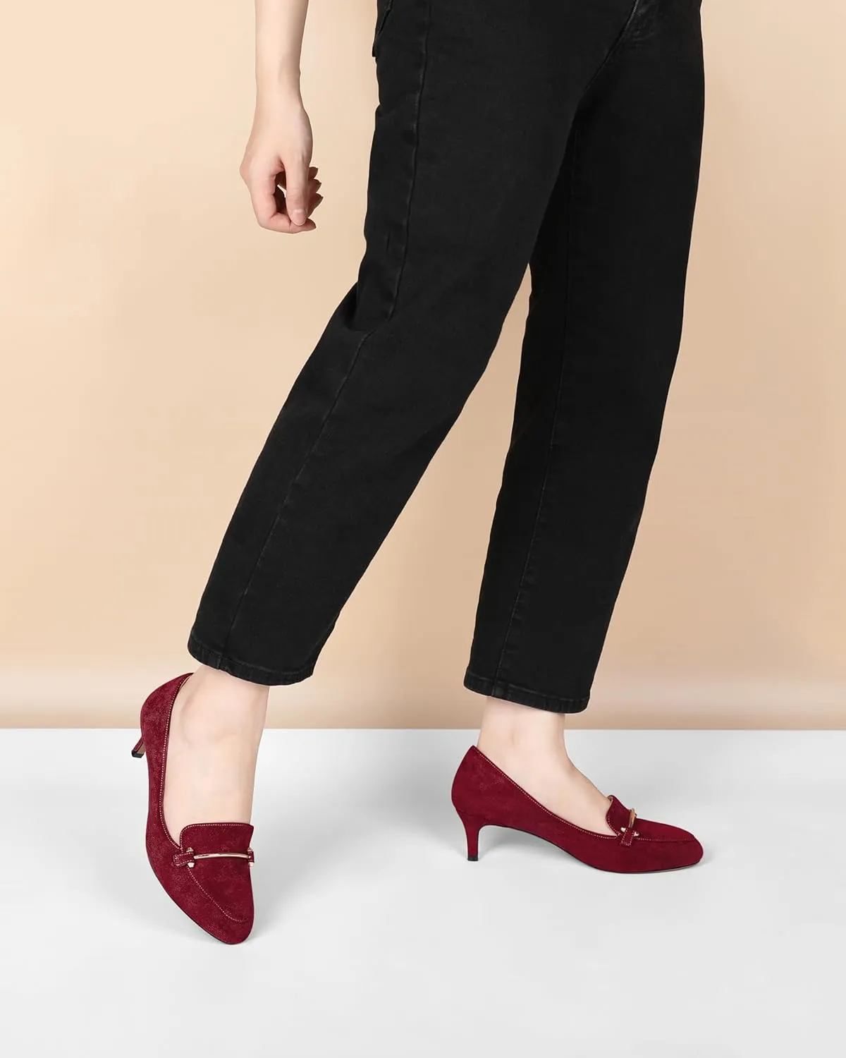 Women's Loafers Heel Kitten Heel Pumps Low Heel Pump Women Metal Buckle Low Kitten Heels 2 Inch Loafers Pumps