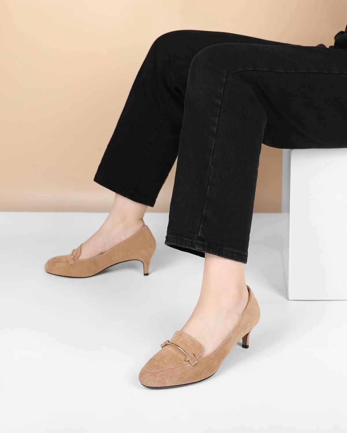 Women's Loafers Heel Kitten Heel Pumps Low Heel Pump Women Metal Buckle Low Kitten Heels 2 Inch Loafers Pumps