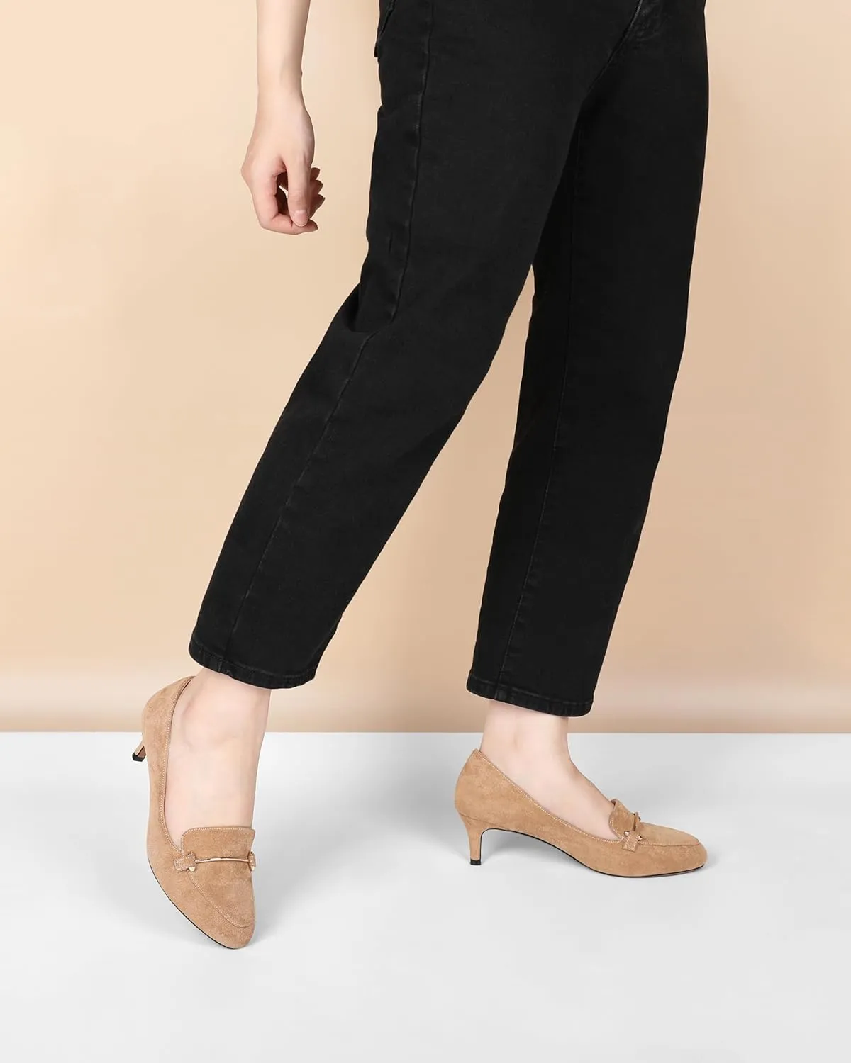 Women's Loafers Heel Kitten Heel Pumps Low Heel Pump Women Metal Buckle Low Kitten Heels 2 Inch Loafers Pumps