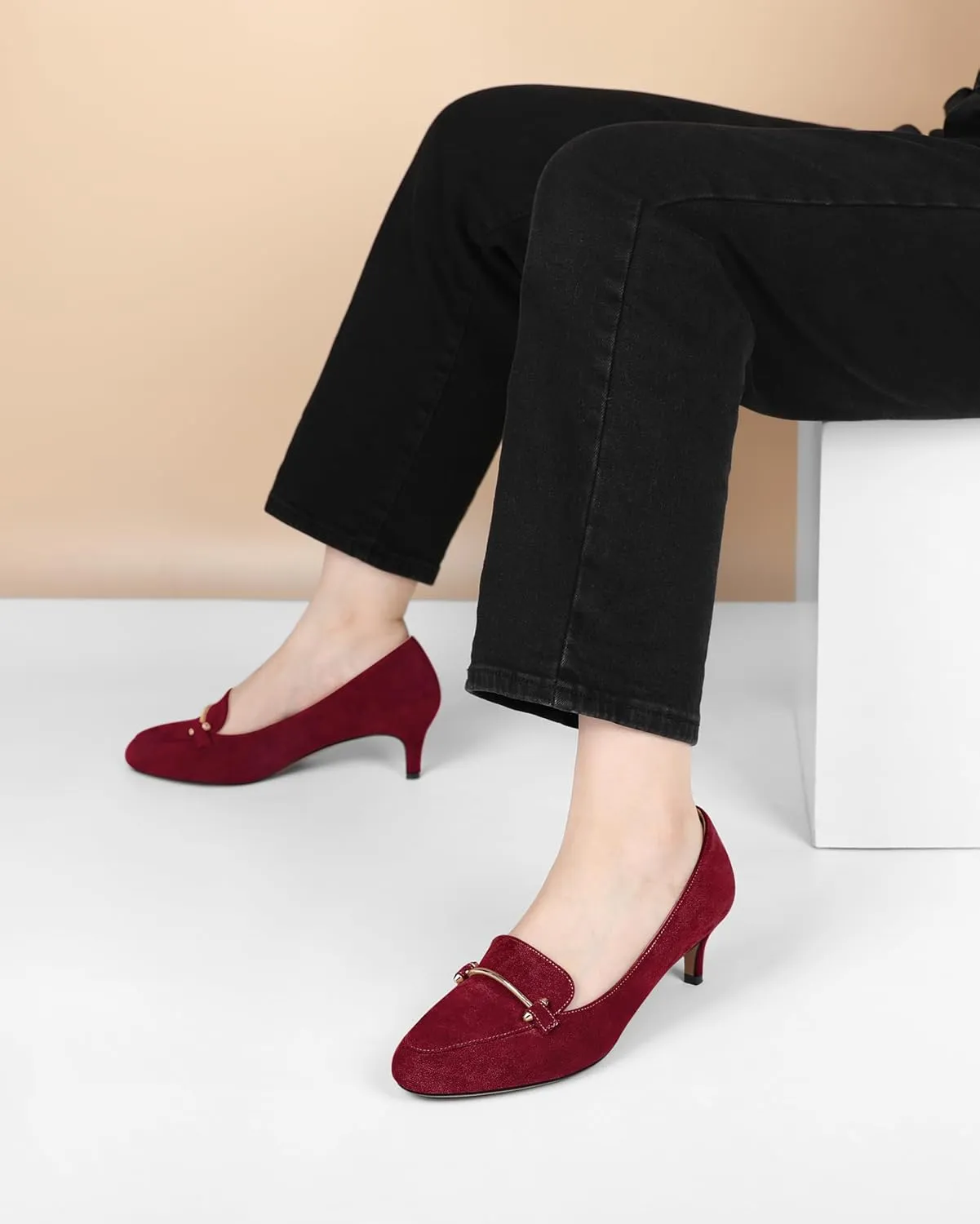 Women's Loafers Heel Kitten Heel Pumps Low Heel Pump Women Metal Buckle Low Kitten Heels 2 Inch Loafers Pumps