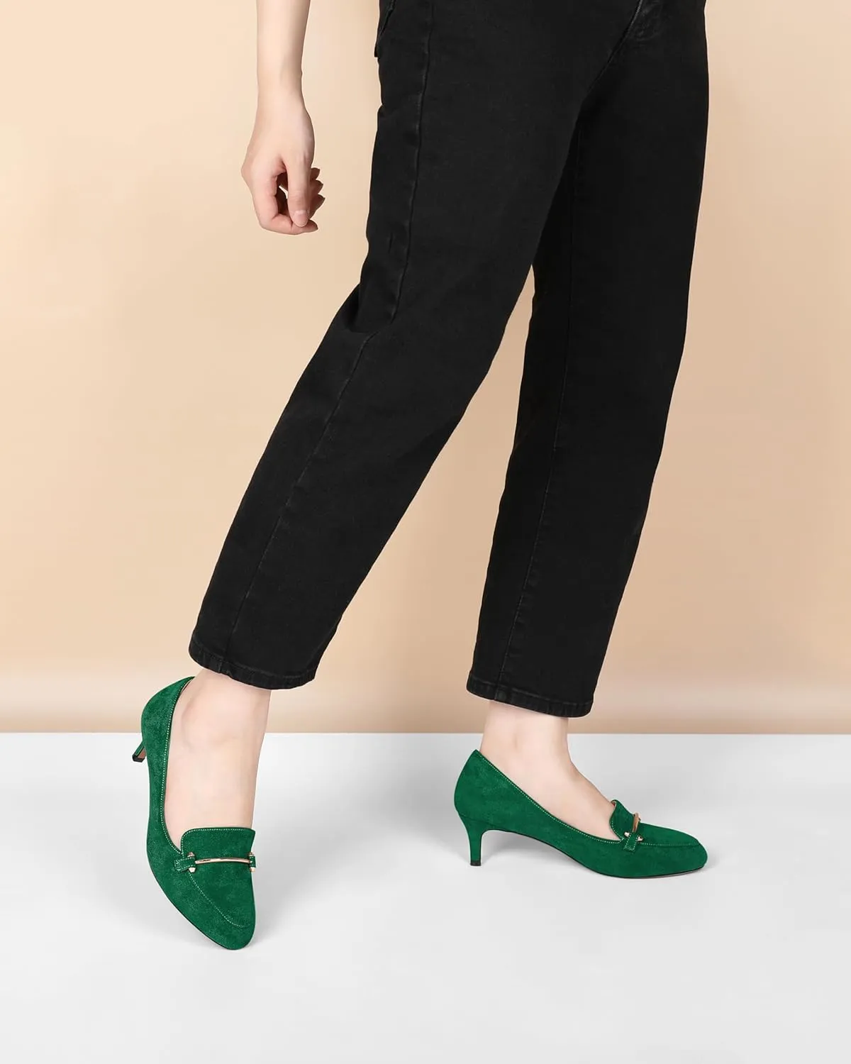 Women's Loafers Heel Kitten Heel Pumps Low Heel Pump Women Metal Buckle Low Kitten Heels 2 Inch Loafers Pumps