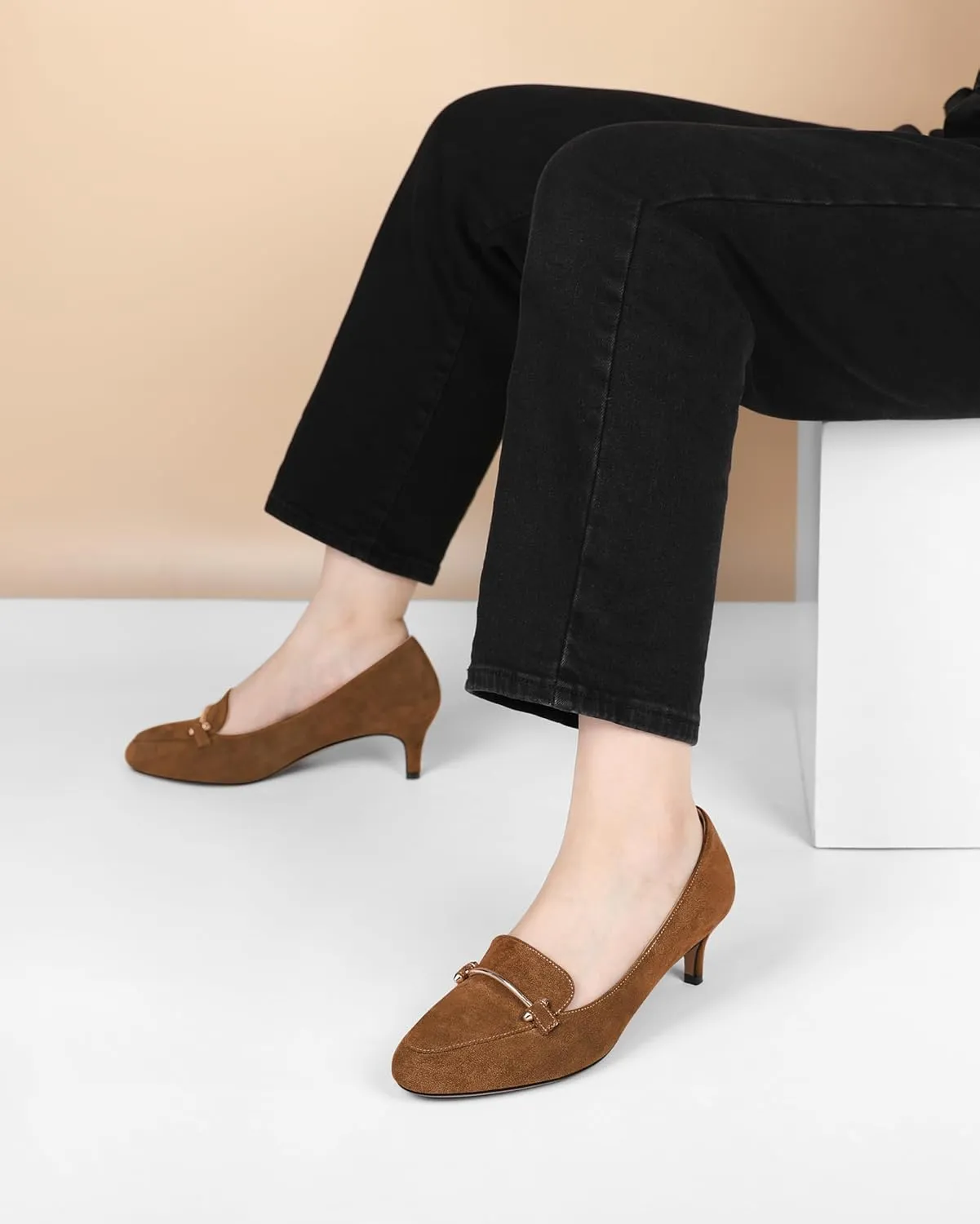 Women's Loafers Heel Kitten Heel Pumps Low Heel Pump Women Metal Buckle Low Kitten Heels 2 Inch Loafers Pumps