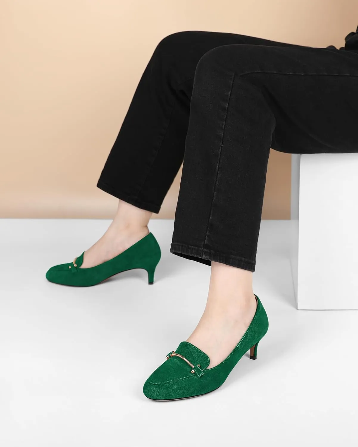 Women's Loafers Heel Kitten Heel Pumps Low Heel Pump Women Metal Buckle Low Kitten Heels 2 Inch Loafers Pumps