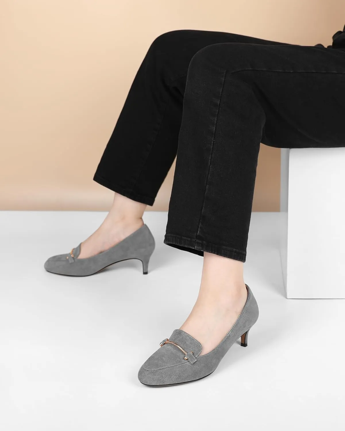 Women's Loafers Heel Kitten Heel Pumps Low Heel Pump Women Metal Buckle Low Kitten Heels 2 Inch Loafers Pumps