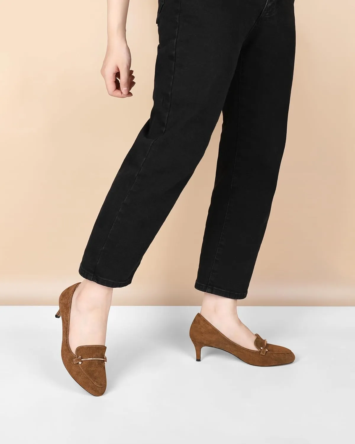 Women's Loafers Heel Kitten Heel Pumps Low Heel Pump Women Metal Buckle Low Kitten Heels 2 Inch Loafers Pumps