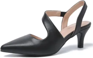 Womens Low Kitten Heel Pumps Closed Pointed Toe Slingback Heels Strappy Dorsays Wedding Evening Party Dress Shoes