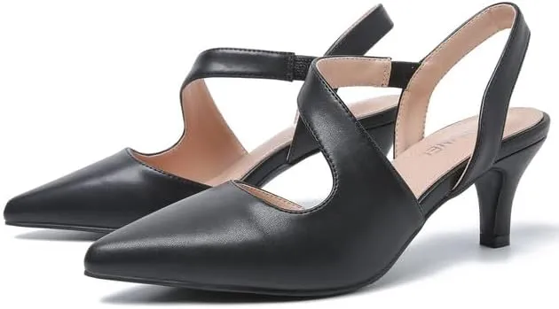 Womens Low Kitten Heel Pumps Closed Pointed Toe Slingback Heels Strappy Dorsays Wedding Evening Party Dress Shoes