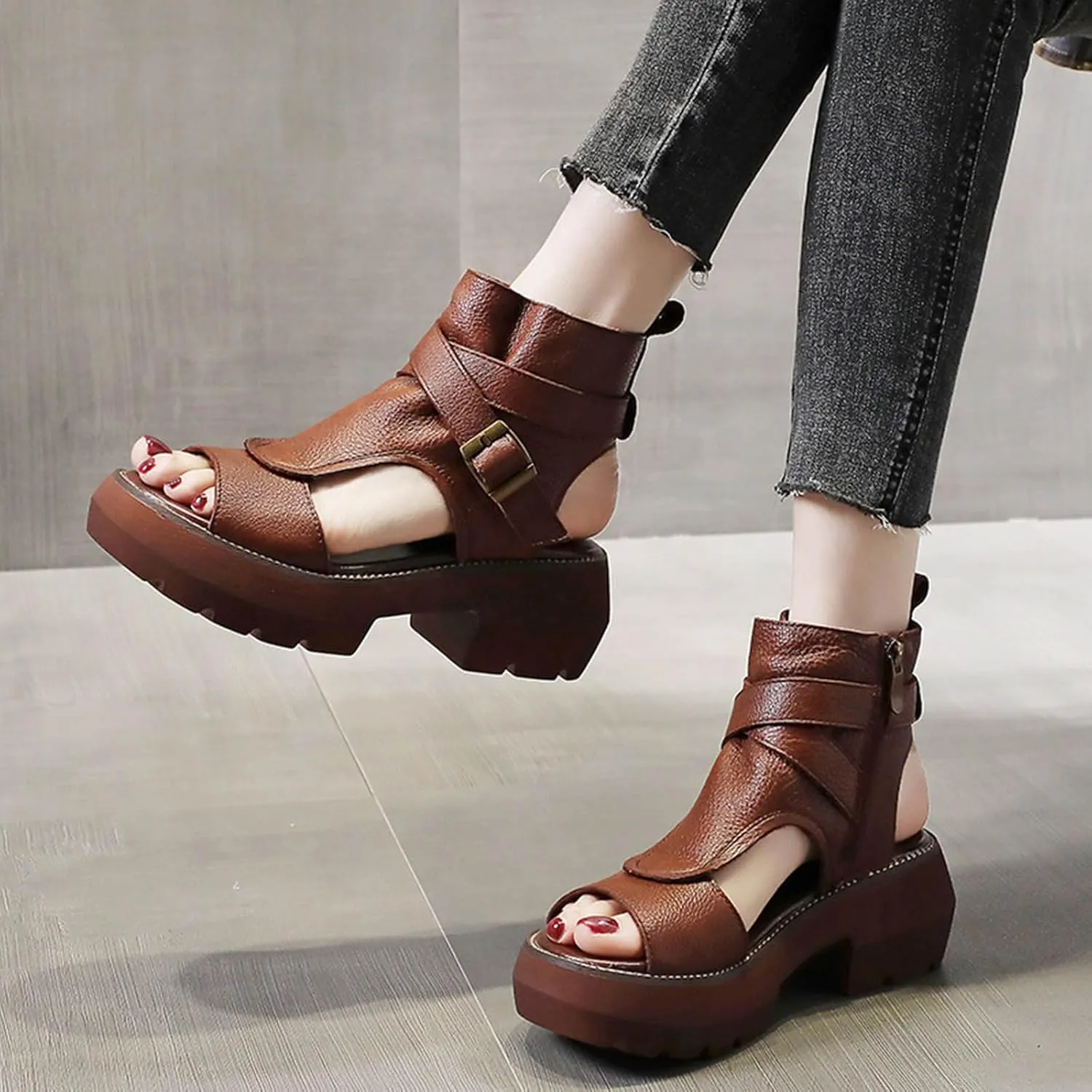 Women's Platform Lug Sole Sandals with Ankle Strap Open Toe Thick Heel Sandal Dressy Summer Block Heels Shoes