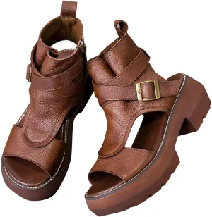 Women's Platform Lug Sole Sandals with Ankle Strap Open Toe Thick Heel Sandal Dressy Summer Block Heels Shoes