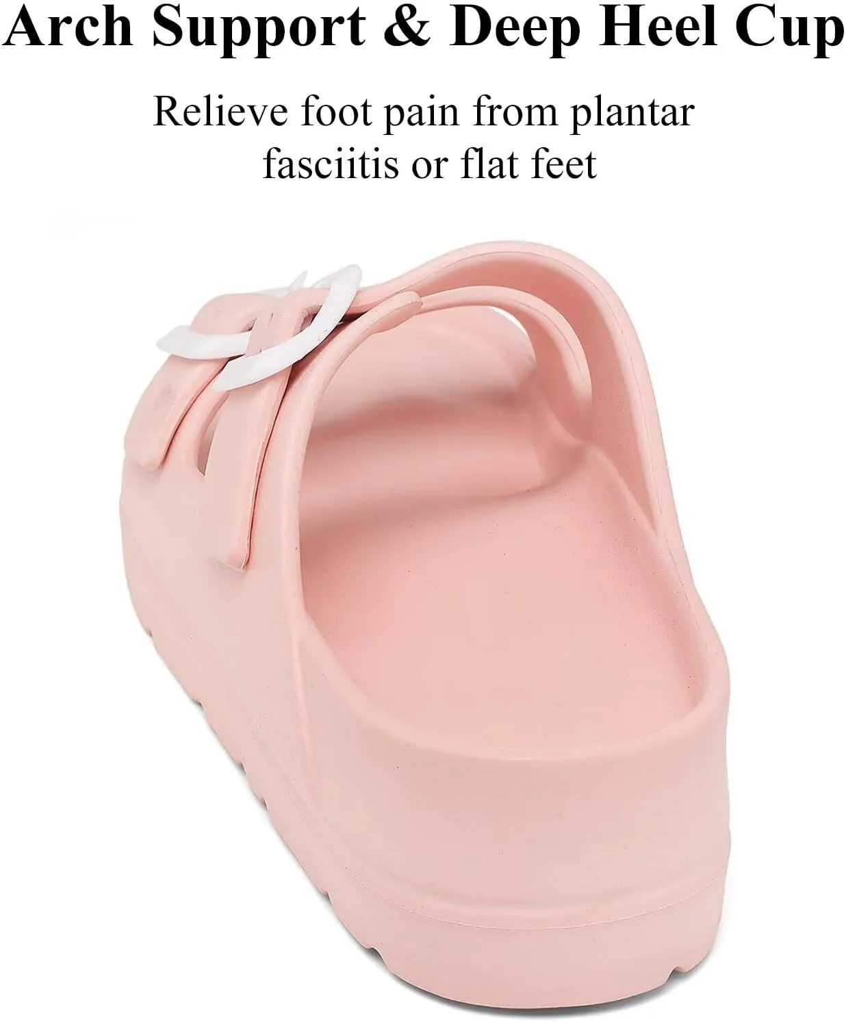 Womens Platform Sandals with Arch Support, Adjustable Buckle Beach Sandal Woman Comfort Lightweight Ultra Cushion EVA Slides