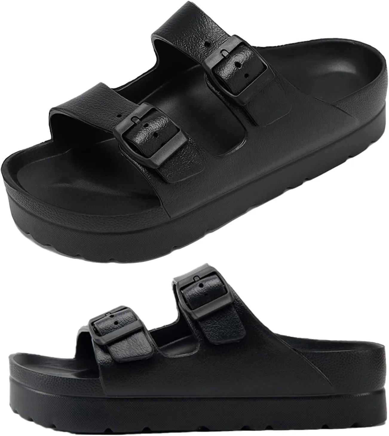 Womens Platform Sandals with Arch Support, Adjustable Buckle Beach Sandal Woman Comfort Lightweight Ultra Cushion EVA Slides