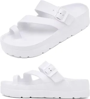 Womens Platform Sandals with Arch Support, Adjustable Buckle Beach Sandal Woman Comfort Lightweight Ultra Cushion EVA Slides