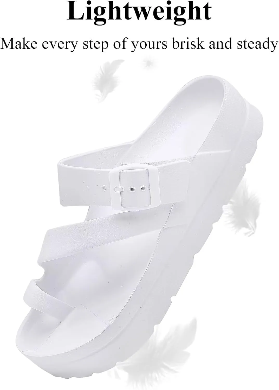 Womens Platform Sandals with Arch Support, Adjustable Buckle Beach Sandal Woman Comfort Lightweight Ultra Cushion EVA Slides