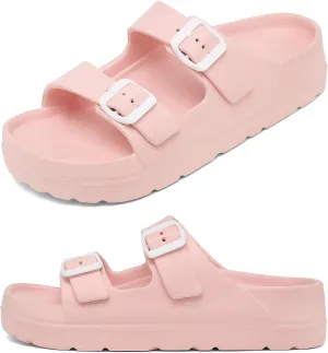 Womens Platform Sandals with Arch Support, Adjustable Buckle Beach Sandal Woman Comfort Lightweight Ultra Cushion EVA Slides