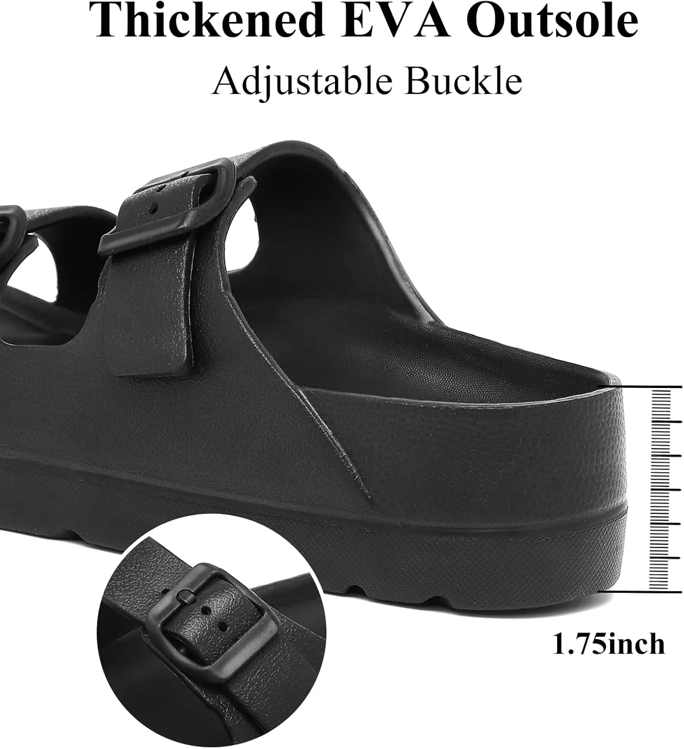 Womens Platform Sandals with Arch Support, Adjustable Buckle Beach Sandal Woman Comfort Lightweight Ultra Cushion EVA Slides