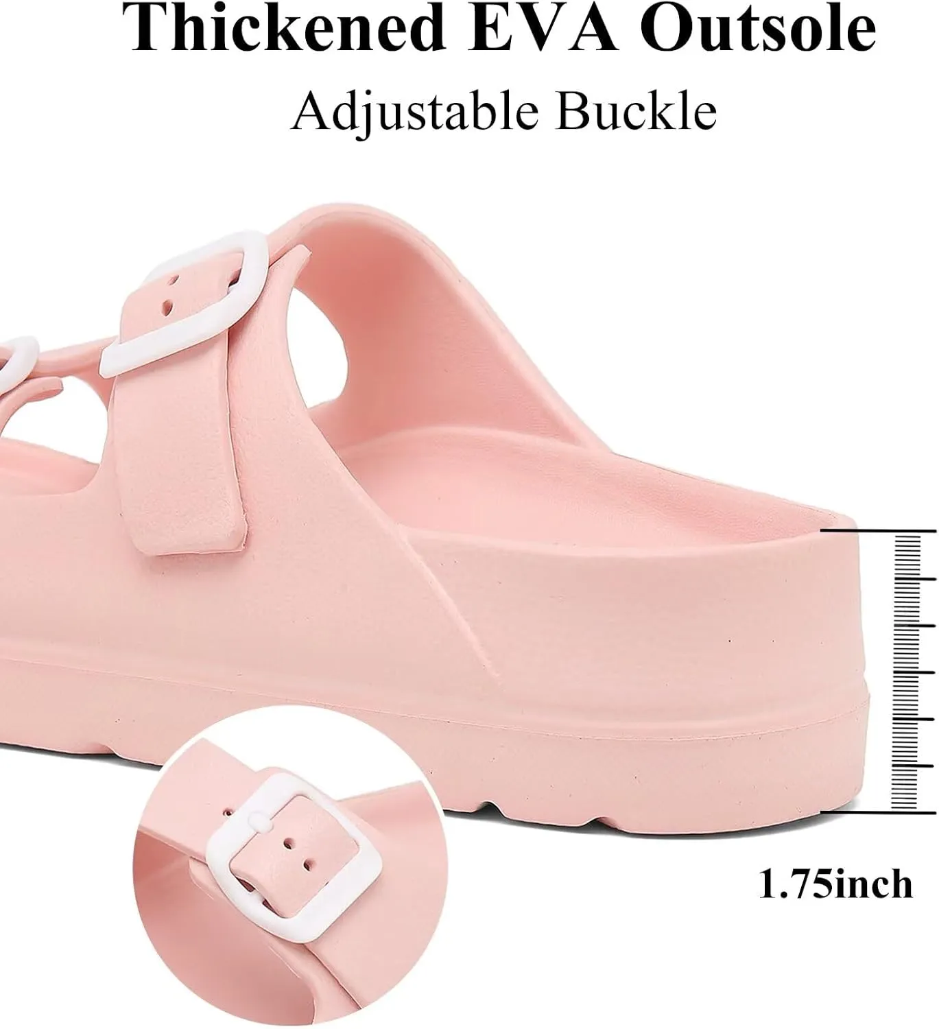 Womens Platform Sandals with Arch Support, Adjustable Buckle Beach Sandal Woman Comfort Lightweight Ultra Cushion EVA Slides