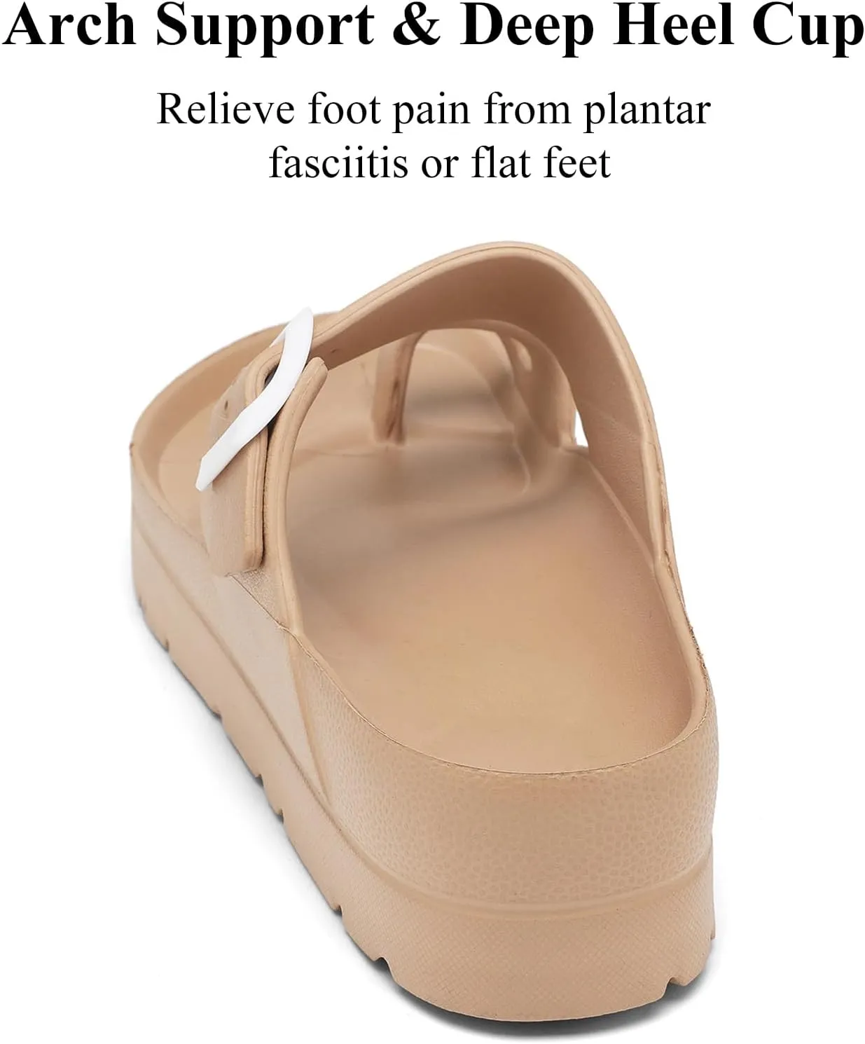 Womens Platform Sandals with Arch Support, Adjustable Buckle Beach Sandal Woman Comfort Lightweight Ultra Cushion EVA Slides
