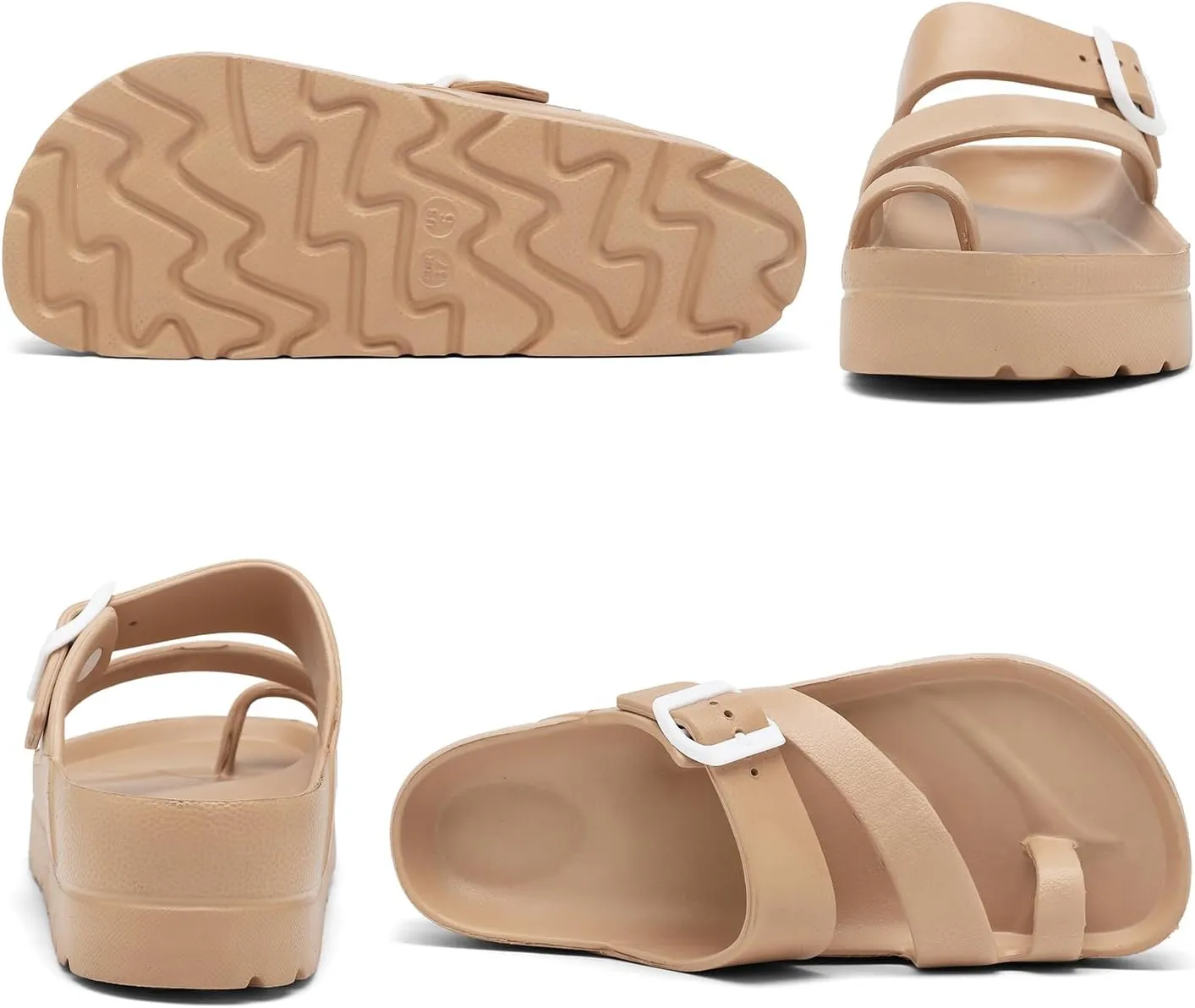Womens Platform Sandals with Arch Support, Adjustable Buckle Beach Sandal Woman Comfort Lightweight Ultra Cushion EVA Slides