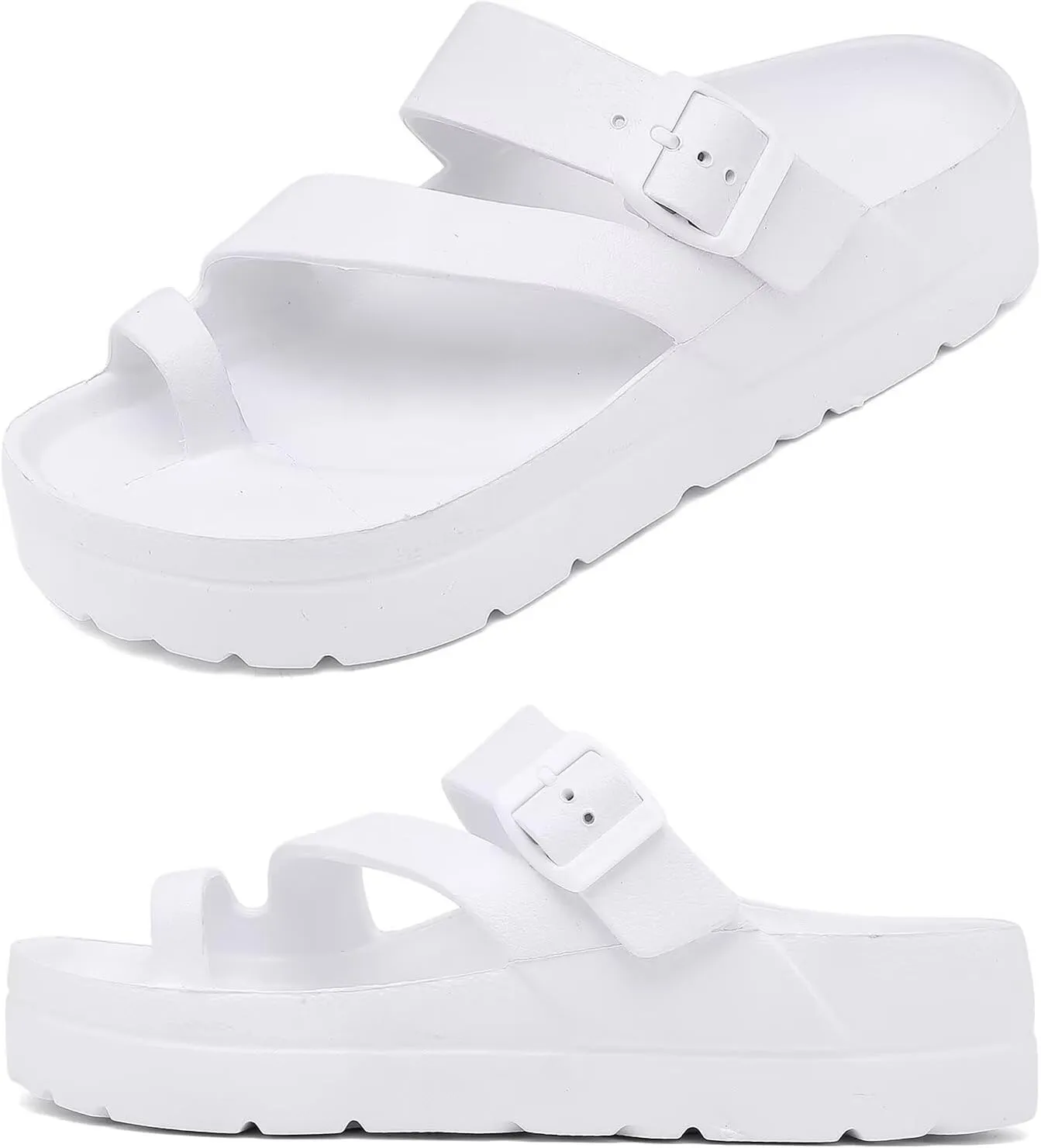 Womens Platform Sandals with Arch Support, Adjustable Buckle Beach Sandal Woman Comfort Lightweight Ultra Cushion EVA Slides