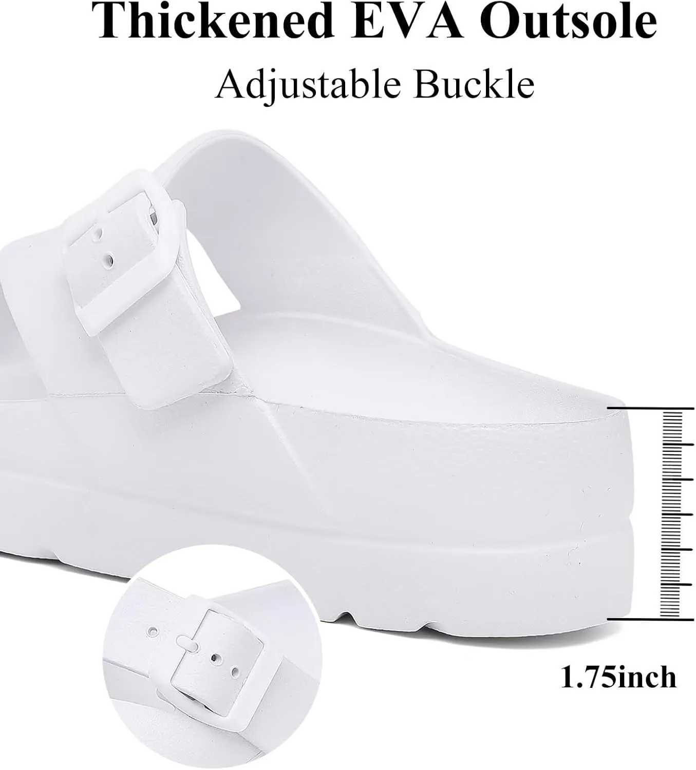 Womens Platform Sandals with Arch Support, Adjustable Buckle Beach Sandal Woman Comfort Lightweight Ultra Cushion EVA Slides