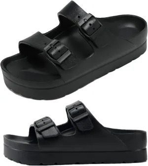Womens Platform Sandals with Arch Support, Adjustable Buckle Beach Sandal Woman Comfort Lightweight Ultra Cushion EVA Slides