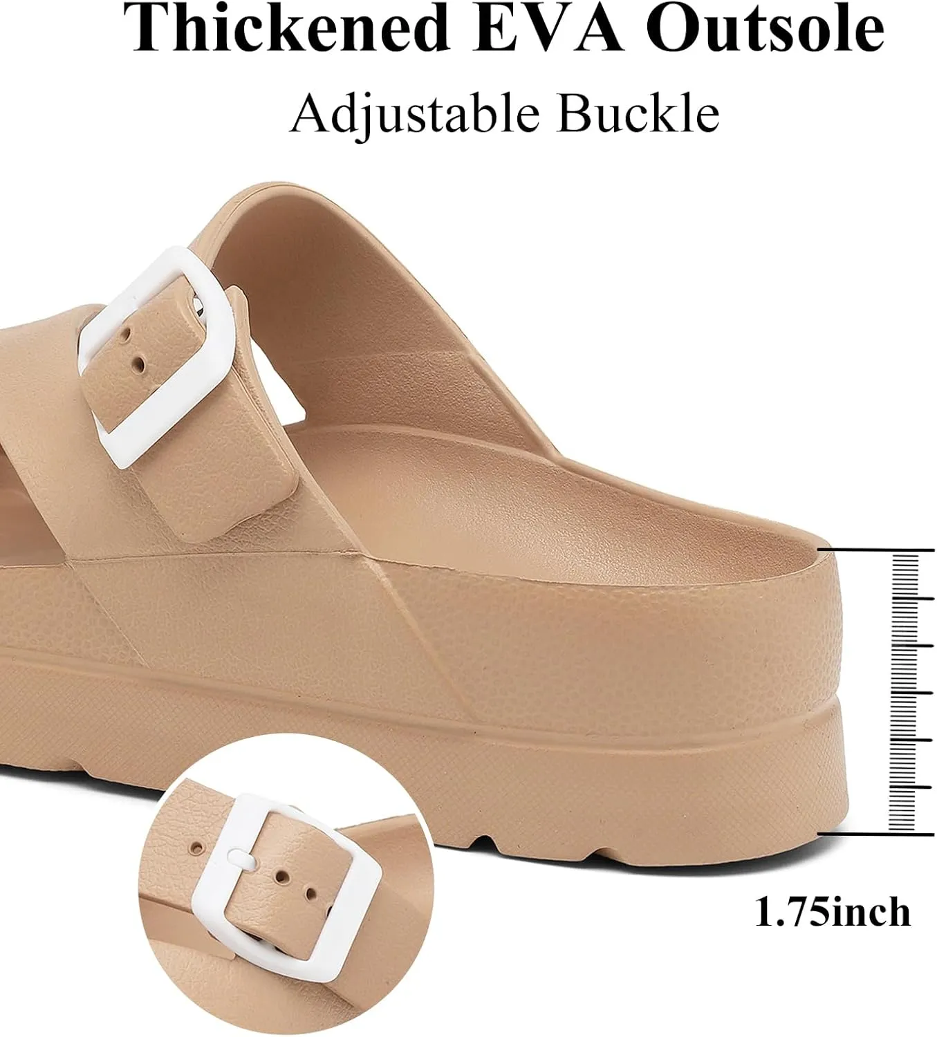 Womens Platform Sandals with Arch Support, Adjustable Buckle Beach Sandal Woman Comfort Lightweight Ultra Cushion EVA Slides