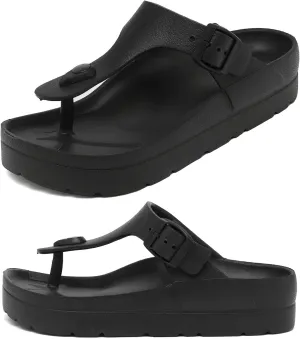 Womens Platform Sandals with Arch Support, Adjustable Buckle Beach Sandal Woman Comfort Lightweight Ultra Cushion EVA Slides