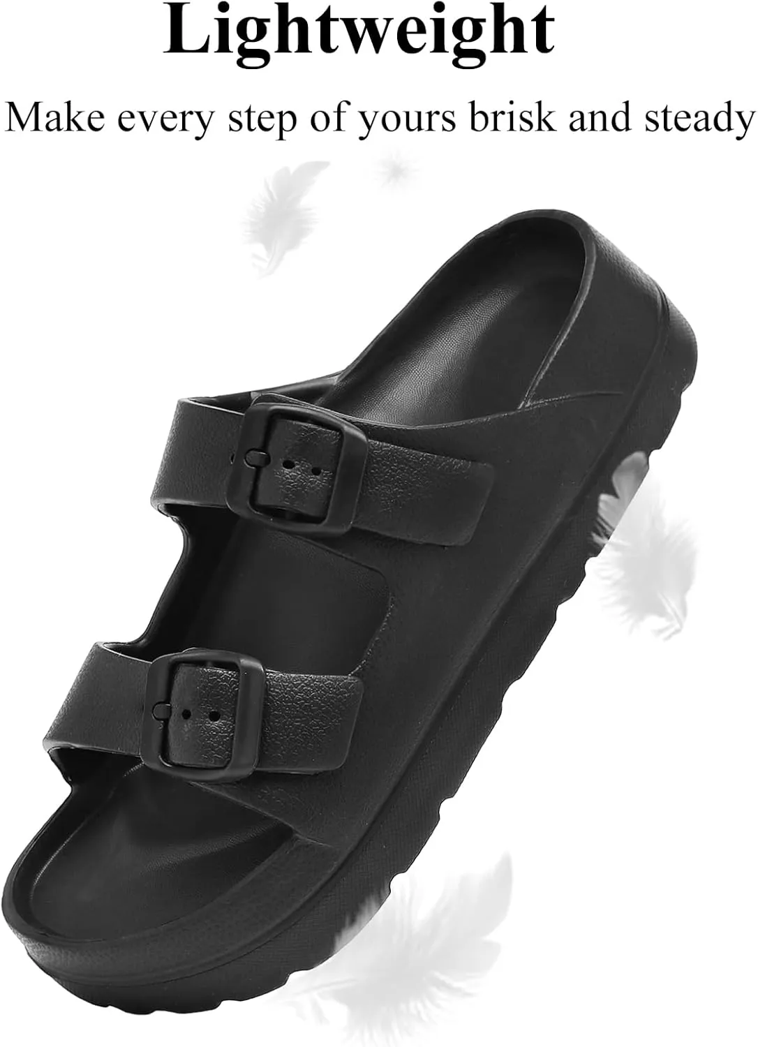 Womens Platform Sandals with Arch Support, Adjustable Buckle Beach Sandal Woman Comfort Lightweight Ultra Cushion EVA Slides
