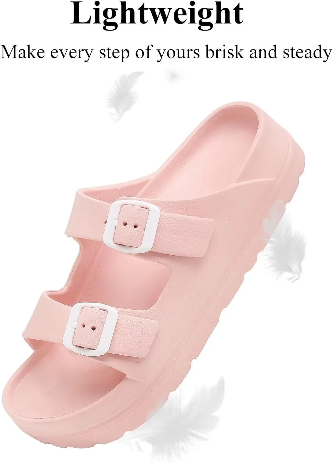 Womens Platform Sandals with Arch Support, Adjustable Buckle Beach Sandal Woman Comfort Lightweight Ultra Cushion EVA Slides