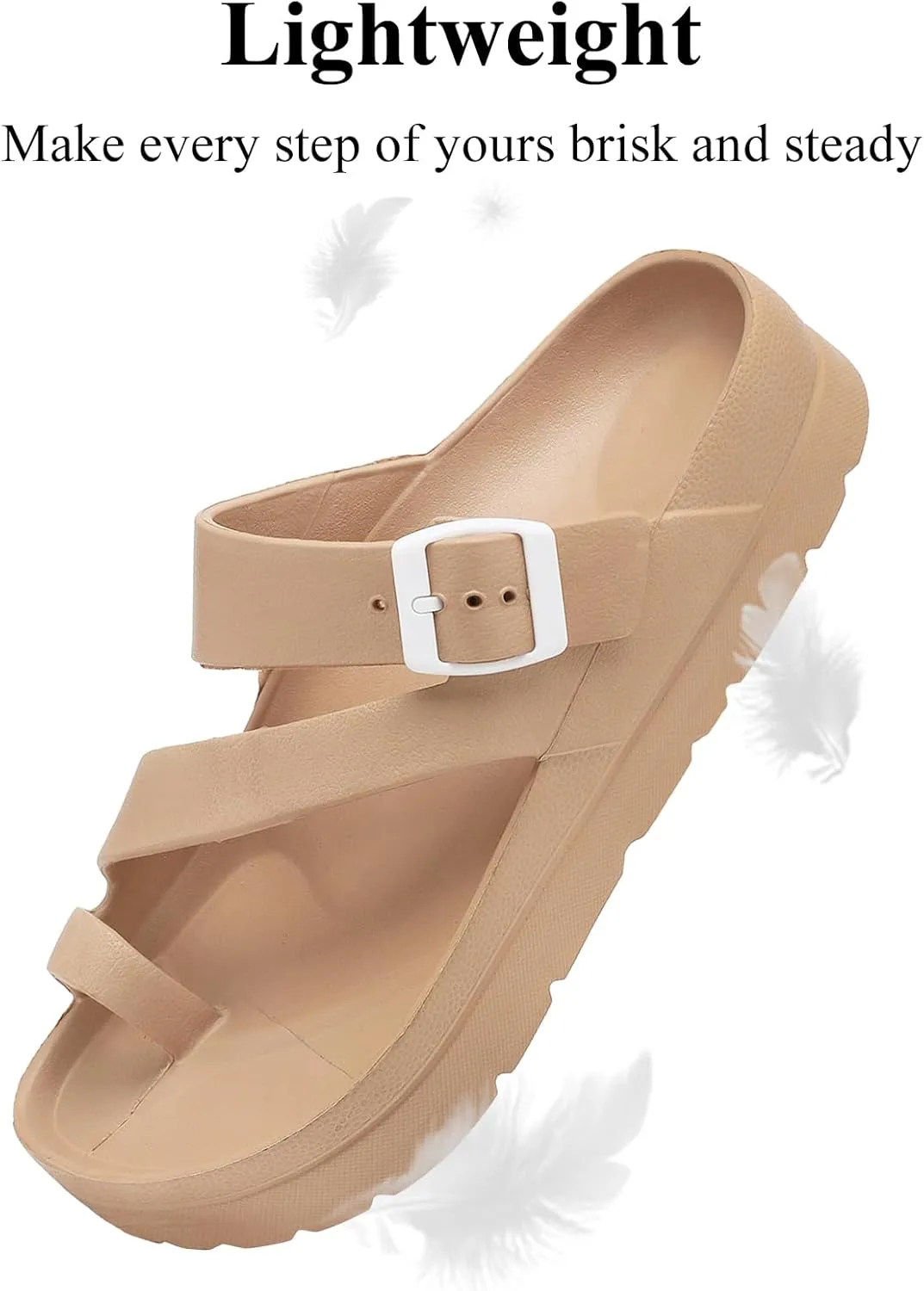 Womens Platform Sandals with Arch Support, Adjustable Buckle Beach Sandal Woman Comfort Lightweight Ultra Cushion EVA Slides