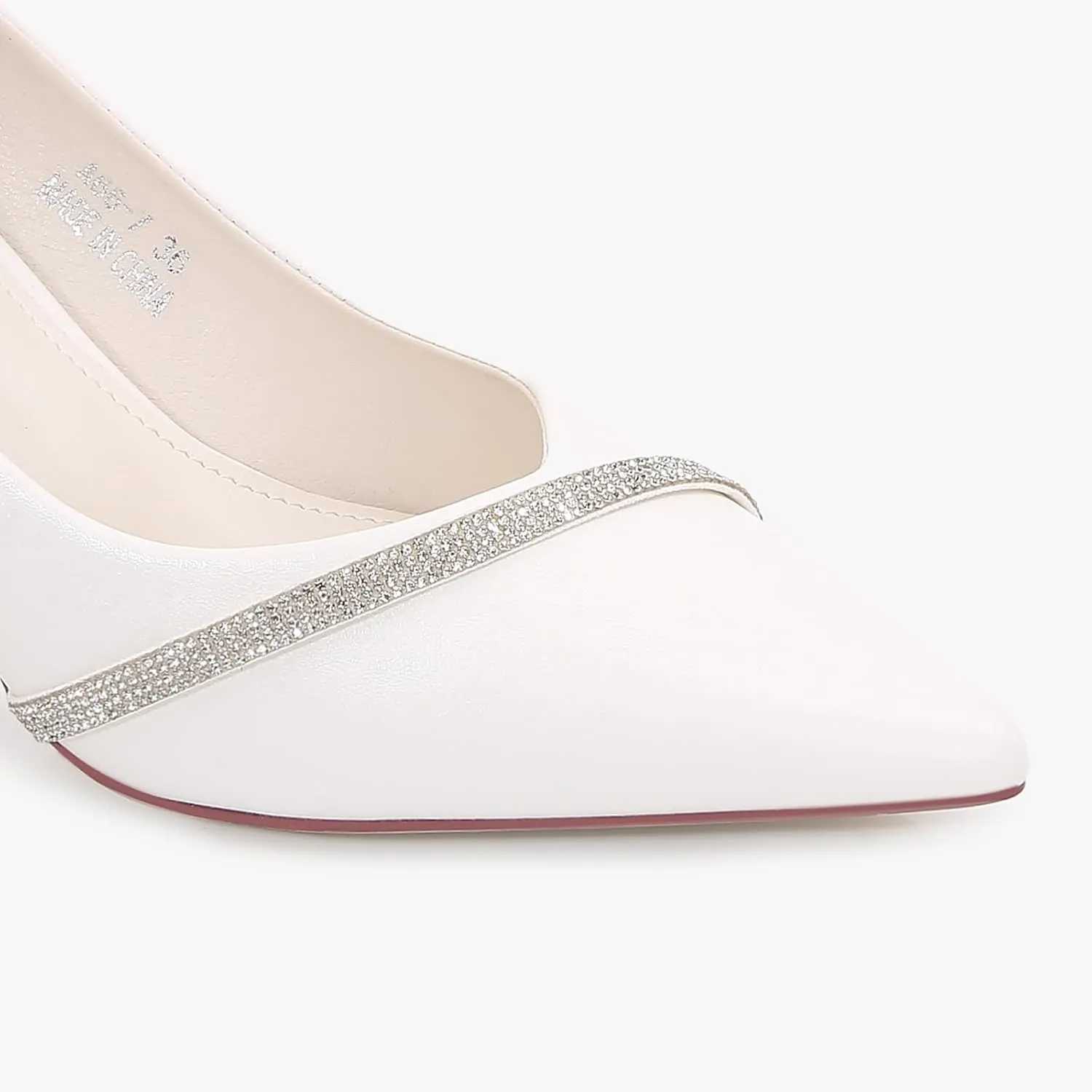 Women's Pointed Toe Mid Heel, Classic Pump with Sparkling Curved Strap Accent, Comfortable Mid-Heel for Every Ocassion