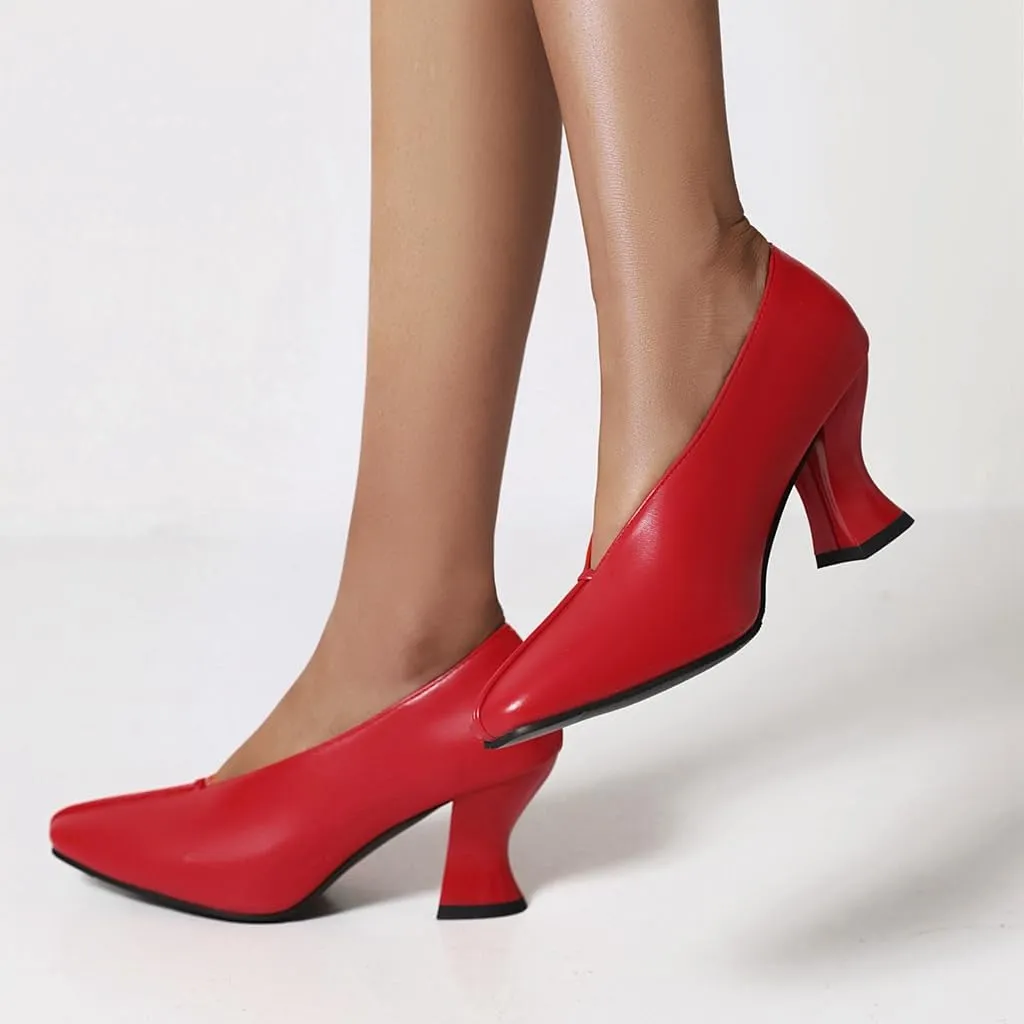 Women's Slip On Kitten Heels Pumps Shoes Comfortable Square Toe Work Office High Heeled Dress Shoe