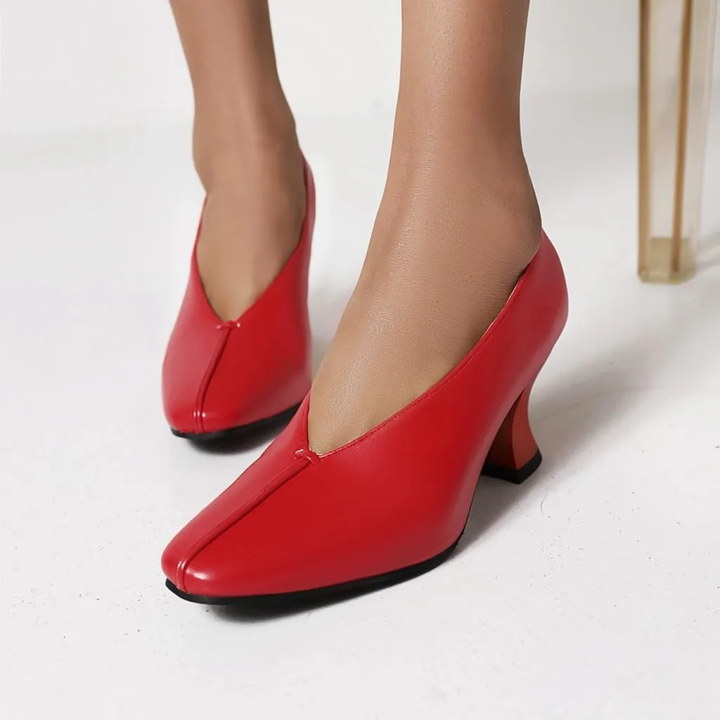 Women's Slip On Kitten Heels Pumps Shoes Comfortable Square Toe Work Office High Heeled Dress Shoe