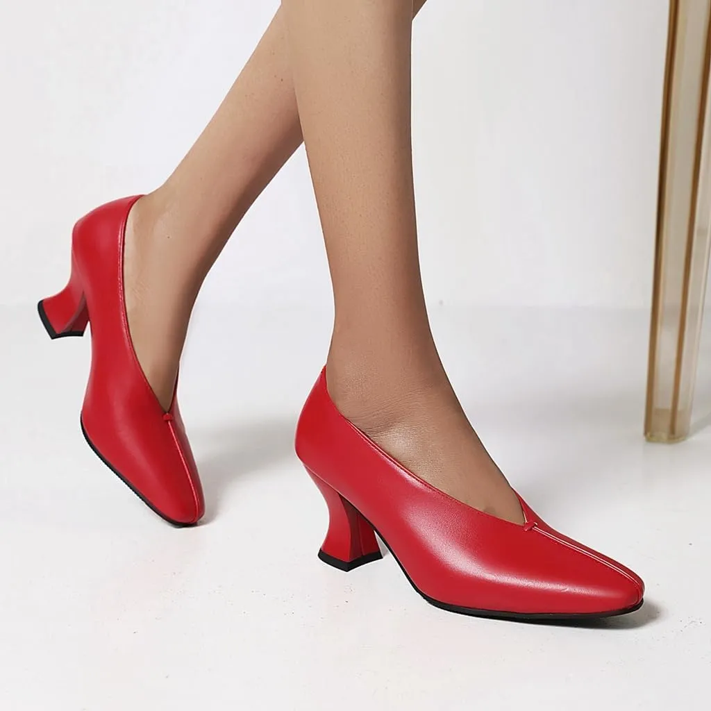 Women's Slip On Kitten Heels Pumps Shoes Comfortable Square Toe Work Office High Heeled Dress Shoe