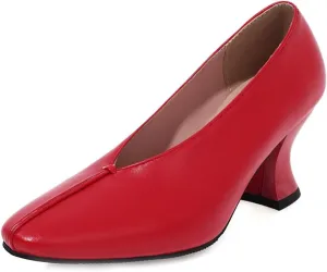 Women's Slip On Kitten Heels Pumps Shoes Comfortable Square Toe Work Office High Heeled Dress Shoe