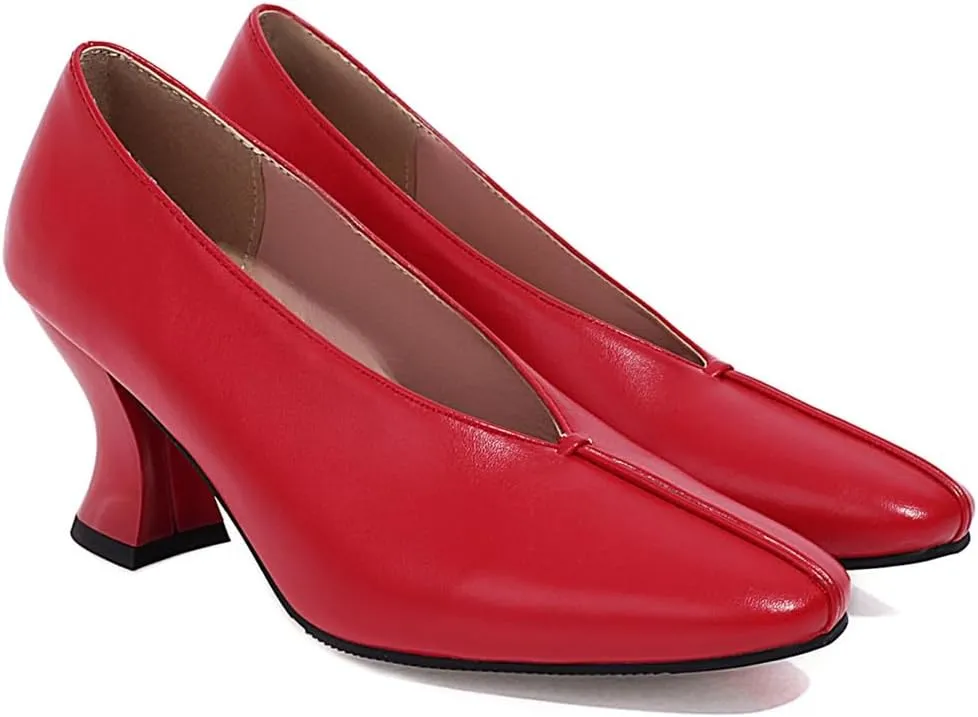 Women's Slip On Kitten Heels Pumps Shoes Comfortable Square Toe Work Office High Heeled Dress Shoe
