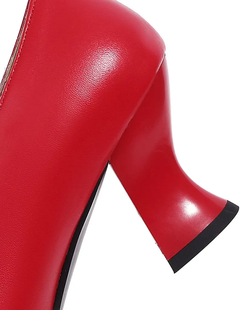 Women's Slip On Kitten Heels Pumps Shoes Comfortable Square Toe Work Office High Heeled Dress Shoe
