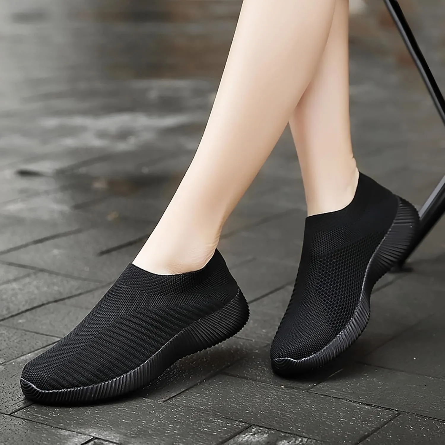 Women's Slip on Walking Loafer Shoes Knit Mesh Lightweight Comfort Slip on Breathable Sneakers