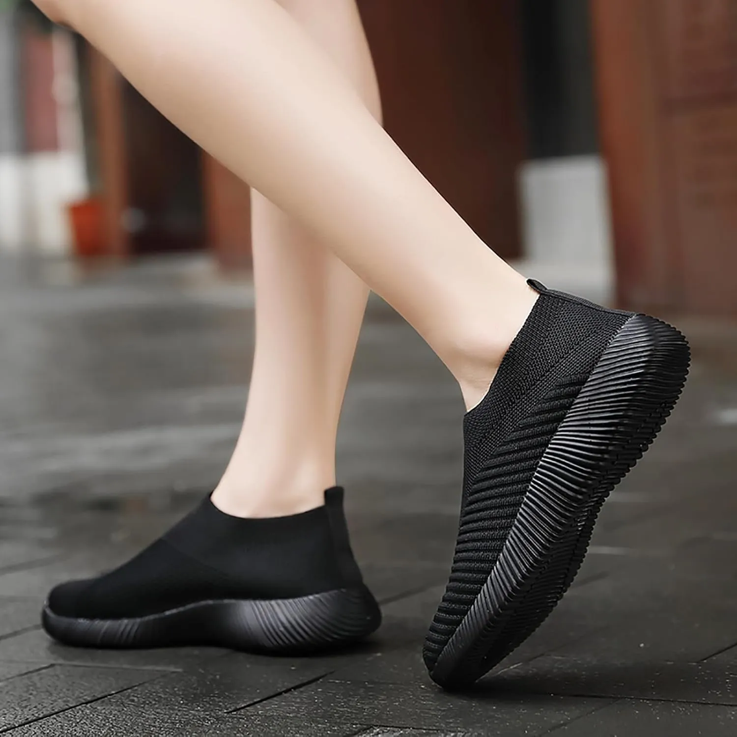 Women's Slip on Walking Loafer Shoes Knit Mesh Lightweight Comfort Slip on Breathable Sneakers