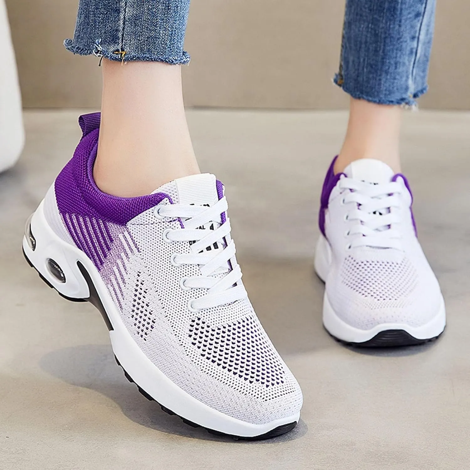 Womens Walking Sneakers Air Cushion Running Shoes Lightweight Quick-Dry Tennis Shoe Fashion Mesh Breathable Gym Sneaker Athletic Comfortable Casual Shoes Work Sneakers