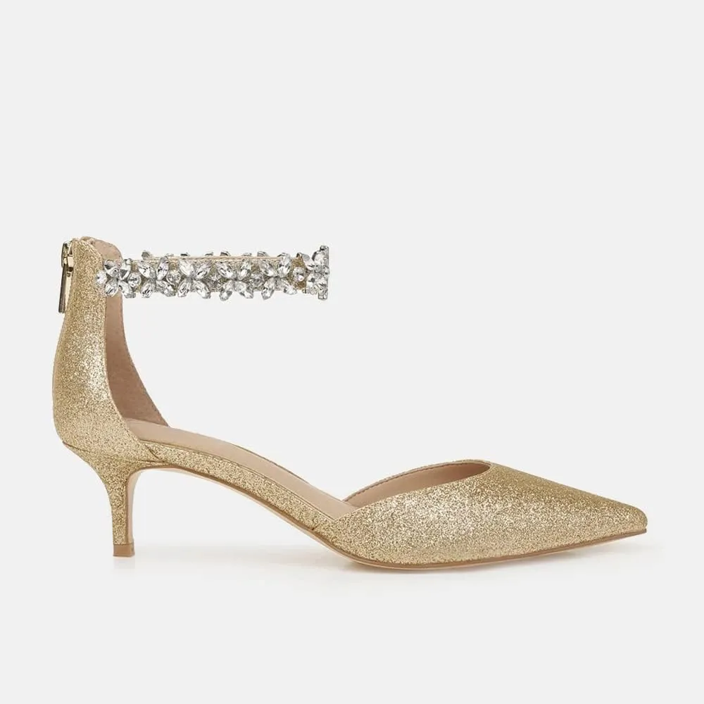 Women's Wedding Rhinestones Low Kitten Heels Pumps Pointed Toe Dress Evening Shoes for Women Bridal Bride