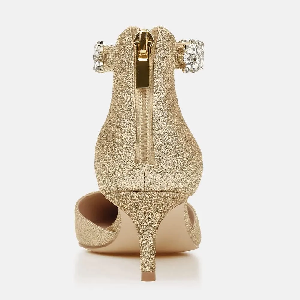 Women's Wedding Rhinestones Low Kitten Heels Pumps Pointed Toe Dress Evening Shoes for Women Bridal Bride