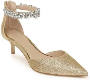 Women's Wedding Rhinestones Low Kitten Heels Pumps Pointed Toe Dress Evening Shoes for Women Bridal Bride
